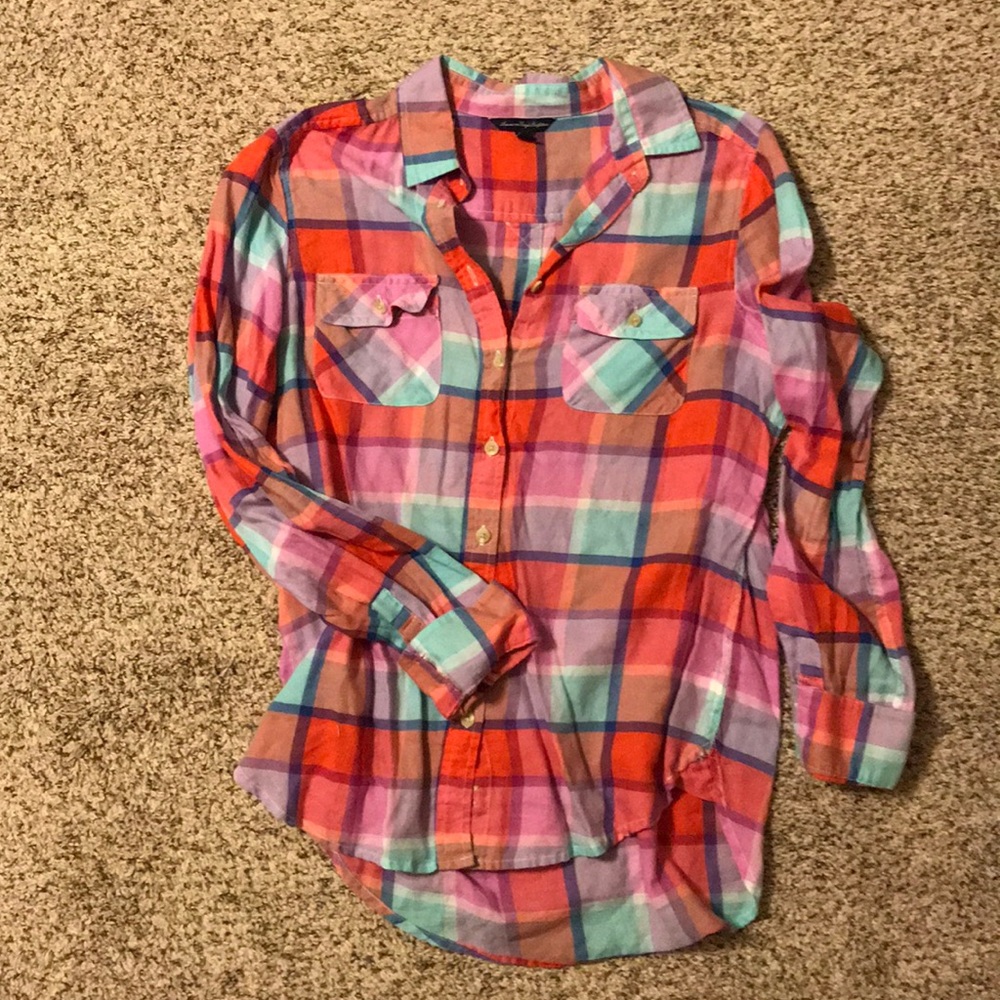 Plaid button down top